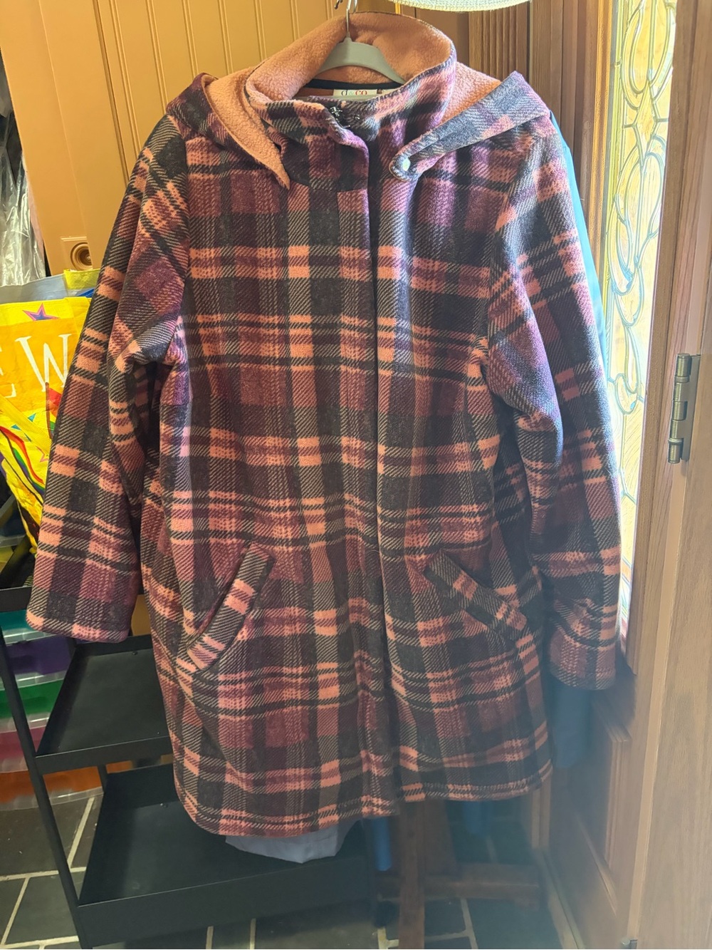 Plaid Hooded Ski Jacket in Pink and Black